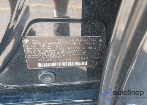 2011 BMW 535I xDrive z USA, uszkodzony, nr VIN WBAFU7C55BC878553